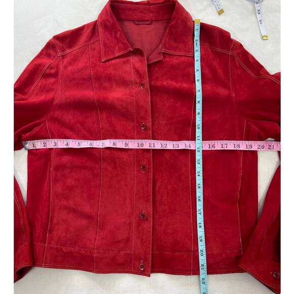 Gimo’s 100% Pelle Leather Red Button Front Jacket Made Italy Size FR 48 - Picture 7 of 7